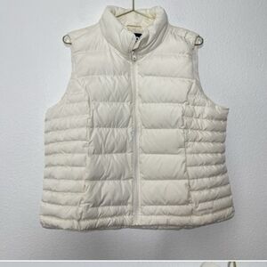 Lands End Puffer Vest XL 18 Down Feather 600 Fill Ivory Full Zip Outdoor Insulte